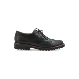Zapato Oxford de cuero liso negro, con detalles de picado inglés y suela de goma.
