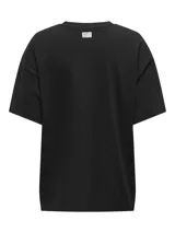 Camiseta negra de algodón con cuello redondo y manga corta. Estampado frontal con el texto "LOS ANGELES" en color blanco.