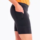 Short de compresión negro para hombre, de poliéster y spandex, con paneles de malla, cintura elástica, bolsillo lateral y calce regular.