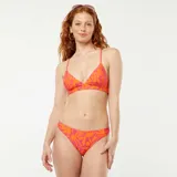 Braguita de bikini con estampado de hojas en tonos rosa y naranja.