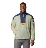 Campera cortaviento Columbia Riptide II Retro, color verde claro con detalles en azul marino y naranja. Cuenta con media cremallera frontal, bolsillos con cremallera, puños elásticos y dobladillo ajustable.