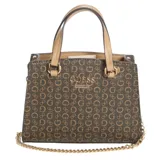 Bolso Guess Mini Satchel en ecocuero con estampado del logo, herrajes dorados y colgante de corazón metálico desmontable. Incluye correa cruzada desmontable con caída de 48 cm.