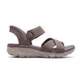 Sandalias Skechers Hands Free Slip-ins Relaxed Fit: Easy Going - Somewhere Sunny color beige. Diseñadas con Heel Pillow, capellada de cuero sintético con paneles elásticos dobles y tiras cruzadas en el empeine, plantilla con amortiguación Yoga Foam y suela flexible con tracción.