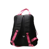 Mochila color beige con estampado de la frase "red lipstick and glossy brain" y un corazón rojo. Tiene asas superiores y tirantes ajustables en color verde agua, bolsillo frontal con cierre y herrajes plateados.