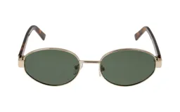 Lentes de sol unisex con marco dorado y lentes verdes ovaladas.