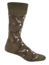 Calcetines de caña media color verde oliva con diseño de cóndores marrones y detalles en rosa. Confeccionados en fibra de bambú y spandex. Talle 40-44.5.