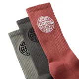 Pack de tres pares de medias Rip Curl Wetty de caña media, con diseño acanalado y logo circular de la marca en el lateral. Incluye un par color gris claro, un par color gris oscuro y un par color ladrillo.
