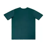Remera gris jaspeado de manga corta con cuello redondo y logo de Caterpillar estampado en el pecho.