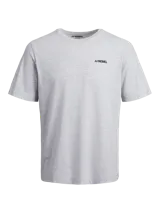 Remera gris de manga corta y cuello redondo, con logo "JJ REBEL" estampado en el pecho.