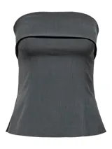 Top bandeau color gris oscuro, sin tirantes y con cierre de cremallera.