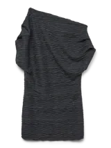 Top de un hombro color gris oscuro con manga corta y textura suave. Confeccionado en tejido de punto con mezcla de poliéster reciclado y elastano. Diseño de calce regular con textura suave y ligera.