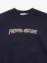 Sweater negro de algodón con cuello redondo y puños y bajo acanalados. Estampado multicolor con el logo de la marca en el pecho.