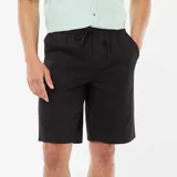 Bermudas negras de corte recto con cintura elástica y cordón ajustable.