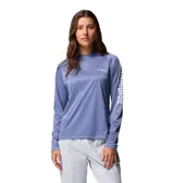 Remera de manga larga Columbia Tidal Tee II para mujer, color azul con logo de la marca en el pecho y en la manga.