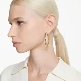Aros tipo argolla bañados en tono oro con pavé de cristales blancos.