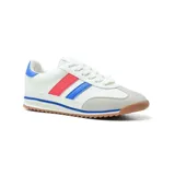 Championes deportivos American Sport modelo Resh Drift, color blanco con detalles en azul y rojo.