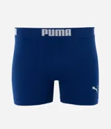 Calzoncillo bóxer Puma color azul marino, con cintura elástica con el logo de la marca en blanco y logo pequeño en la pierna derecha.