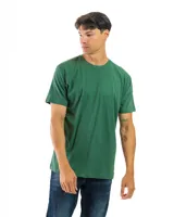 Remera verde militar de algodón con cuello redondo y mangas cortas.