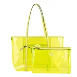 Bolso tote transparente color verde flúor con asas y ribetes en verde claro. Incluye un neceser interior desmontable con cierre y logo de la marca. Amplio y moderno, ideal para la playa o uso diario.