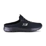 Zueco Skechers Summits Swift Step color negro, con capellada de malla transpirable, cordones elásticos y plantilla Memory Foam.