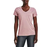 Remera Under Armour Tech Twist de mujer, color rosa jaspeado, de corte entallado, con mangas cortas y cuello en V.