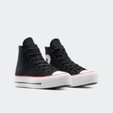 Championes Converse Chuck Taylor All Star Lift Platform, color negro con estampado de leopardo en el talón. Zapatillas de caña alta con plataforma, capellada de lona y logo circular en el lateral interno.