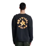 Buzo negro de corte clásico con cuello redondo y logo estampado en el pecho.