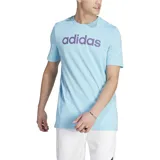 Remera celeste de algodón con logo Adidas estampado en color lila en el pecho.
