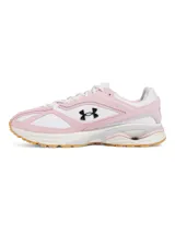 Zapatillas urbanas Under Armour HOVR Apparition unisex, color blanco con detalles en rosa y logo en negro.