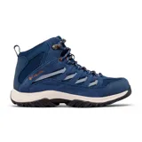 Bota de trekking de caña media Columbia Crestwood Mid Waterproof, color gris con detalles en rojo. Capellada de cuero, malla y cincha, con tecnología impermeable Omni-Tech.