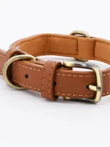 Collar marrón ajustable para perro, con interior acolchado y hebilla metálica.