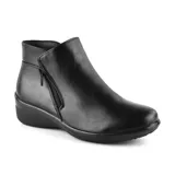 Bota corta negra de cuero sintético con cierre lateral y suela de goma.