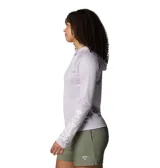 Remera deportiva con capucha Columbia Tidal Tee II Hoodie color lila, de manga larga con orificios para los pulgares y logo de la marca estampado en el pecho y en la manga.