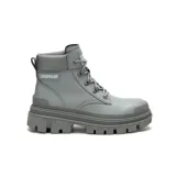 Bota de caña media color gris, con cordones, suela chunky y logo de la marca en el lateral.