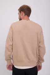 Buzo color beige de manga larga con cuello redondo y puños acanalados. Interior suave con acabado cepillado y estampado en relieve con efecto tridimensional.
