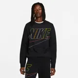 Buzo negro de cuello redondo, marca Nike, modelo Futura. Presenta logo de la marca bordado en el frente con contorno en colores verde, amarillo, naranja y blanco.