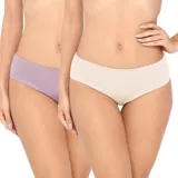Pack de dos bombachas tiro medio, una color lila y otra color beige, confeccionadas en algodón.