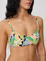 Top de bikini color verde azulado, de corte clásico con escote en V y tirantes finos ajustables.