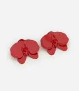 Maxi aros con forma de orquídea esmaltada color rojo.
