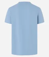 Remera celeste de algodón, corte comfort, cuello redondo, manga corta y estampa minimalista en el pecho.