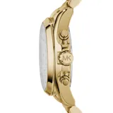 Reloj Michael Kors modelo Bradshaw, color dorado, con caja de acero inoxidable de 43mm, cristal mineral, movimiento de cuarzo, cronógrafo, calendario y resistencia al agua de 100 metros.