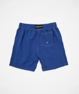 Short de baño cuadrado de color azul con cintura elástica ajustable y cordón extra grande.