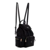 Mochila mediana negra de Guess, con cierres dorados y diseño elegante.