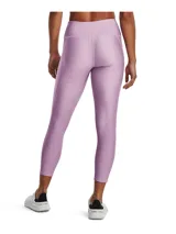 Calza de mujer Under Armour HeatGear® de tiro alto hasta el tobillo, color gris azulado, con cintura antideslizante y logo en la pierna.