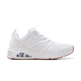 Championes Skechers Street Tres-Air Uno color blanco. Zapatillas deportivas con cordones, capellada de cuero sintético en relieve, plantilla Skechers Air-Cooled Memory Foam y entresuela con triple cámara de aire Skech-Air visible.