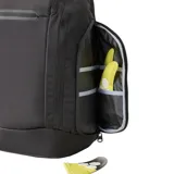 Mochila negra Rip Curl F-Light Searcher 45L, fabricada en poliéster reciclado, con panel frontal moldeado en EVA, bolsillo forrado para gafas de sol, compartimento acolchado para laptop, bolsillo aislado para bebidas, salida de audio y panel trasero moldeado en EVA.