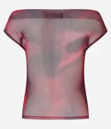 Blusa de tule con hombros descubiertos y mangas cortas, con estampa abstracta.