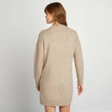Vestido tipo sweater de punto con perlas BEIGE