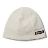 Gorro de lana Columbia color blanco, de textura suave tipo sherpa, con logo de la marca bordado en el frente.