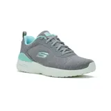 Championes Skechers Dynamight Paradise Waves, color gris con detalles en celeste. Capellada de malla tejida, plantilla Memory Foam y entresuela Skech-Air.